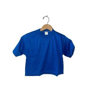 1980s Vintage Sportswear Blue Blank Crop Top Women's Shirt XS X-Small